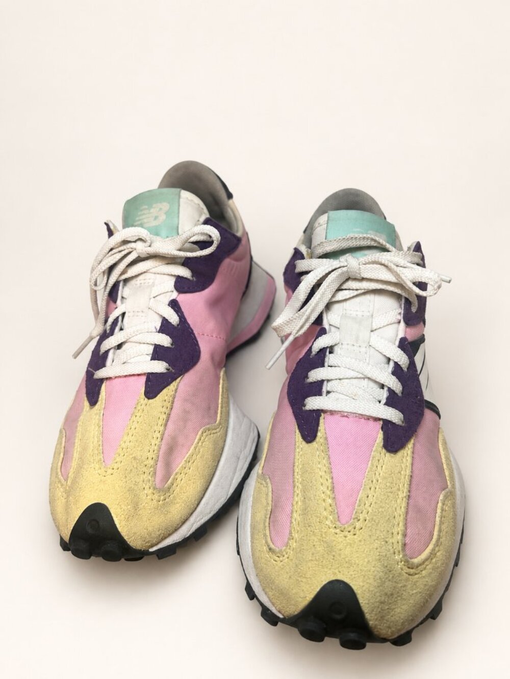 New Balance 327 Pink Yellow Colorblock Sneakers